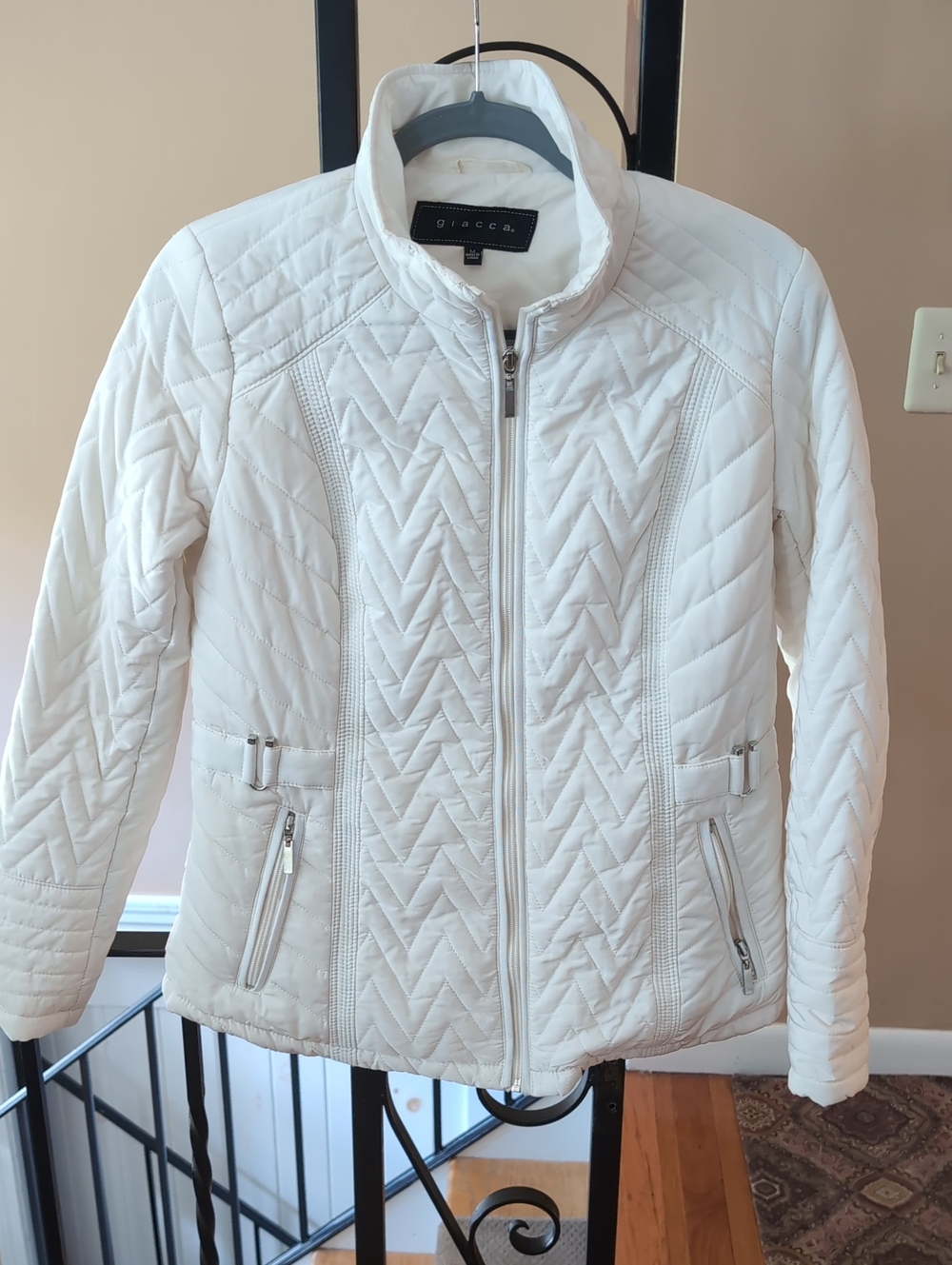 Giacca White Quilted Lightweight Jacket Size Medium